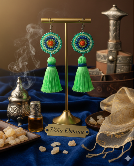 Háčkované dizajnové náušnice "Vôňa Ománu"